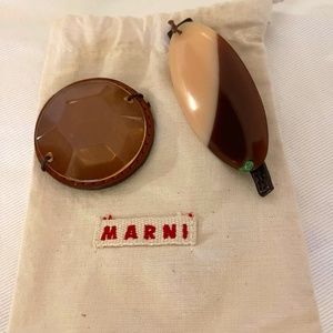 MARNI Made in Italy 2 Pins / Brooches with Leather Backing